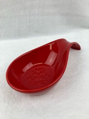 Chantal Red Stoneware Spoon/Ladle Rest 10” Large